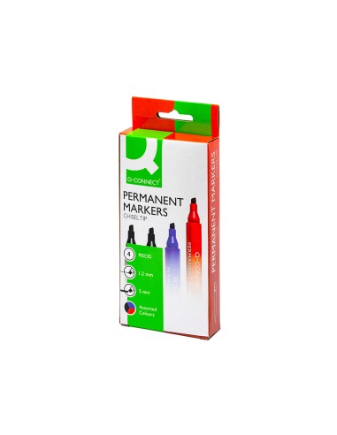 Rotulador q connect marcador permanente estuche de 4 colores surtidos punta biselada 5 mm