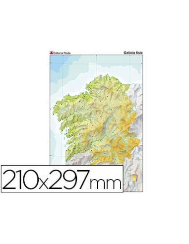 Mapa mudo color din a4 galicia fisico