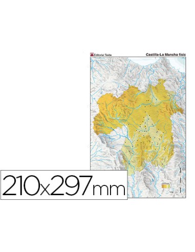 Mapa mudo color din a4 castilla la mancha fisico