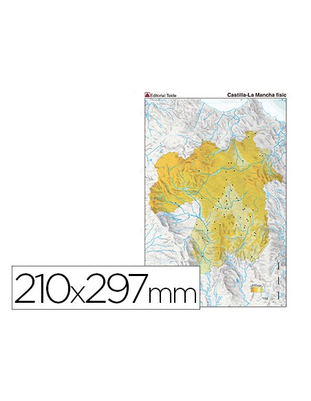 Mapa mudo color din a4 castilla la mancha fisico