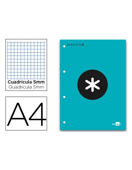 Bloc encolado liderpapel antartik cuadro 5 mm a4 natural 80 h 100 gr color turquesa Bloc encolado liderpapel antartik cuadro 5 mm a4 natural 80 h 100 gr color turquesa