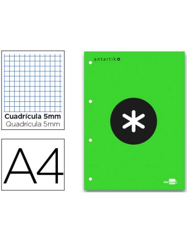 Bloc encolado liderpapel antartik cuadro 5 mm a4 natural 80 h 100 gr color verde