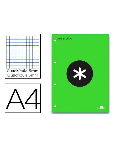 Bloc encolado liderpapel antartik cuadro 5 mm a4 natural 80 h 100 gr color verde Bloc encolado liderpapel antartik cuadro 5 mm a4 natural 80 h 100 gr color verde