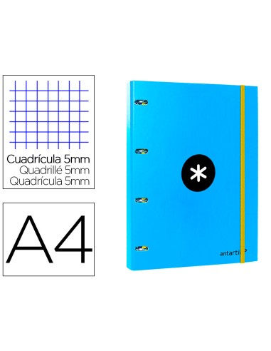 Carpeta con recambio antartik a4 cuadro 5mm forrada 4 anillas 25mm redondas color azul