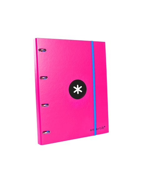 Carpeta con recambio antartik a4 cuadro 5mm forrada 4 anillas 25mm redondas color rosa