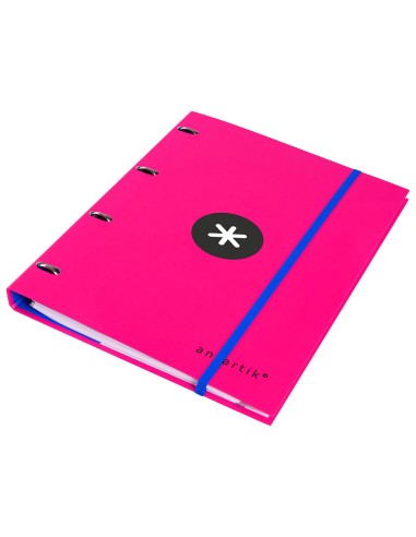 Carpeta con recambio antartik a4 cuadro 5mm forrada 4 anillas 25mm redondas color rosa