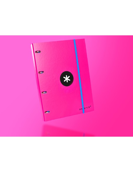 Carpeta con recambio antartik a4 cuadro 5mm forrada 4 anillas 25mm redondas color rosa