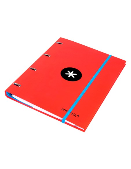 Carpeta con recambio antartik a4 cuadro 5mm forrada 4 anillas 25mm redondas color rojo