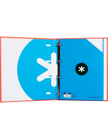 Carpeta con recambio antartik a4 cuadro 5mm forrada 4 anillas 25mm redondas color rojo