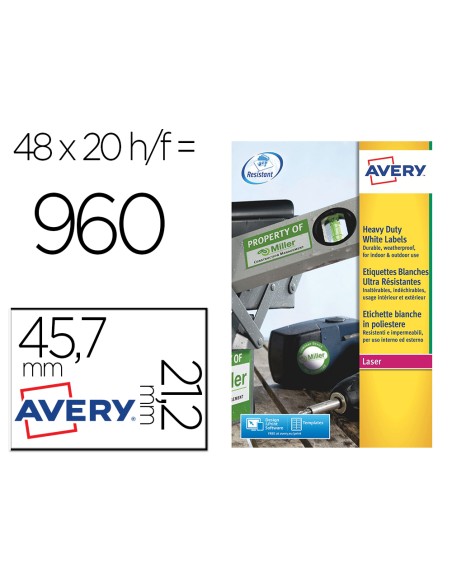 Etiqueta adhesiva resistente avery poliester plata 12 mm 457x212 mm laser pack de 960unidades