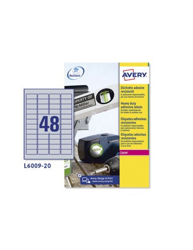 Etiqueta adhesiva resistente avery poliester plata 12 mm 457x212 mm laser pack de 960unidades