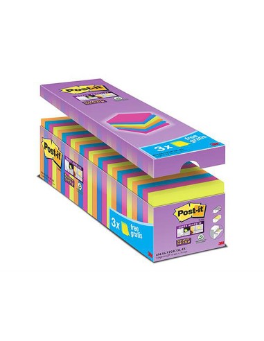 Bloc de notas adhesiva quita y pon post it super sticky 76x76 mm 90 hojas colores surtidos pack de 21 3