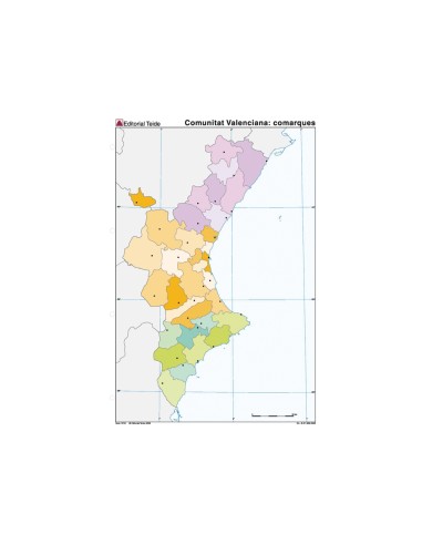 Mapa mudo color din a4 comunidad valenciana politico