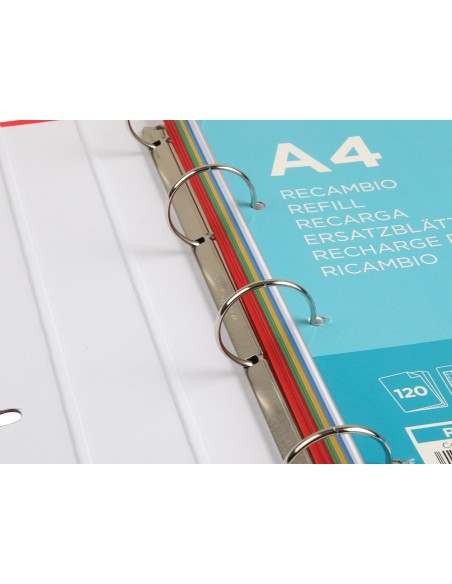 Carpeta con recambio liderpapel a4 cuadro 5 mm 120 hojas 80 g forrada 4 anillas 40 mm redondas