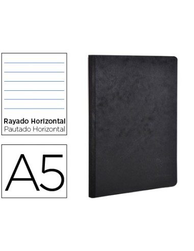 Libreta age bag tapa cartulina lomo cosido rayado horizontal 96 hojas color negro 148x210 mm