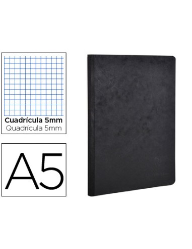 Libreta age bag tapa cartulina lomo cosido cuadro 5 mm 96 hojas color negro 148x210 mm