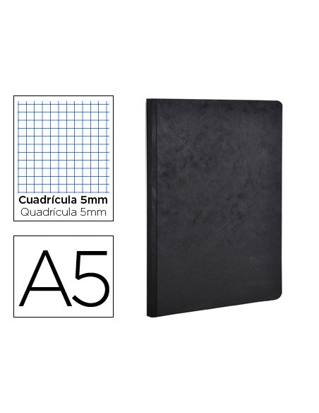 Libreta age bag tapa cartulina lomo cosido cuadro 5 mm 96 hojas color negro 148x210 mm Libreta age bag tapa cartulina lomo cosido cuadro 5 mm 96 hojas color negro 148x210 mm