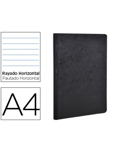 Libreta age bag tapa cartulina lomo cosido rayado horizontal 96 hojas color negro 210x297 mm