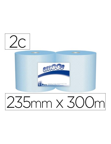 Papel secamanos industrial amoos 2 capas 235 mm x 300 mt color azul paquete de 2 rollos Papel secamanos industrial amoos 2 capas 235 mm x 300 mt color azul paquete de 2 rollos