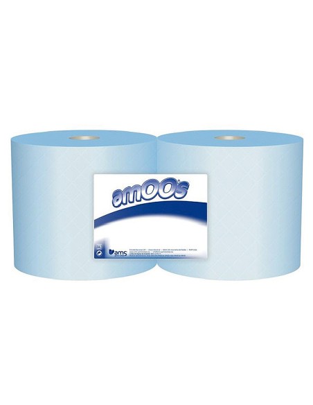 Papel secamanos industrial amoos 2 capas 235 mm x 300 mt color azul paquete de 2 rollos Papel secamanos industrial amoos 2 capas 235 mm x 300 mt color azul paquete de 2 rollos