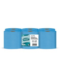 Papel secamanos amoos 2 capas professional 200 mm x 125 mt color azul paquete de 6 rollos