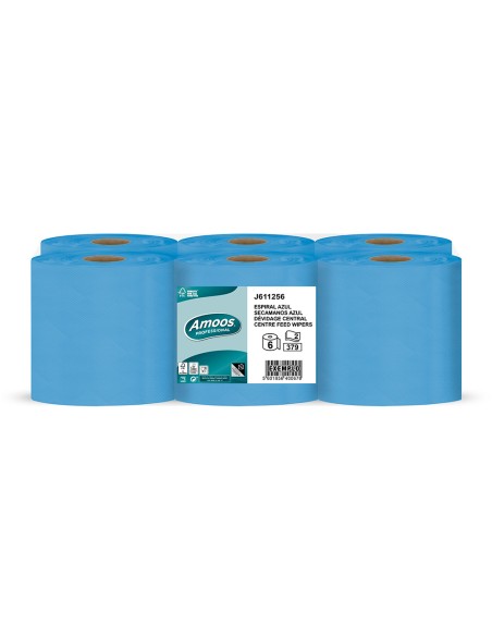 Papel secamanos amoos 2 capas professional 200 mm x 125 mt color azul paquete de 6 rollos Papel secamanos amoos 2 capas professional 200 mm x 125 mt color azul paquete de 6 rollos