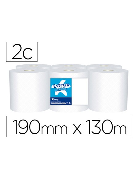 Papel secamanos amoos 2 capas 190 mm x 130 mt paquete de 6 rollos
