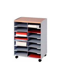 Modulo paperflow con 14 casillas y ruedas pivotantes color gris 720x514x330 mm