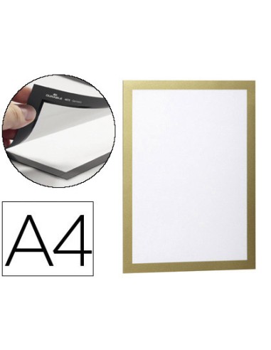 Marco porta anuncios durable magnetico din a4 dorso adhesivo removible color oro pack de 2 unidades