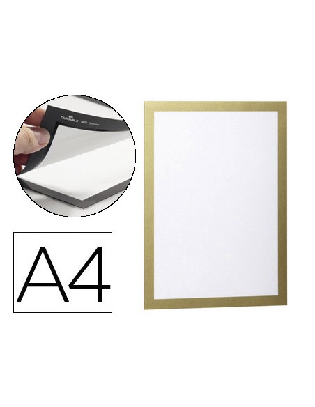 Marco porta anuncios durable magnetico din a4 dorso adhesivo removible color oro pack de 2 unidades