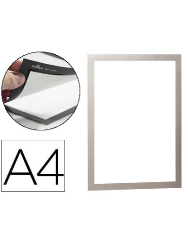 Marco porta anuncios durable magnetico din a4 dorso adhesivo removible color plata pack de 2 unidades