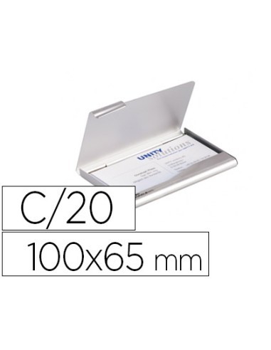 Tarjetero durable aluminio capacidad 20 tarjetas de visitas 55x90 mm color plata 100x65 mm