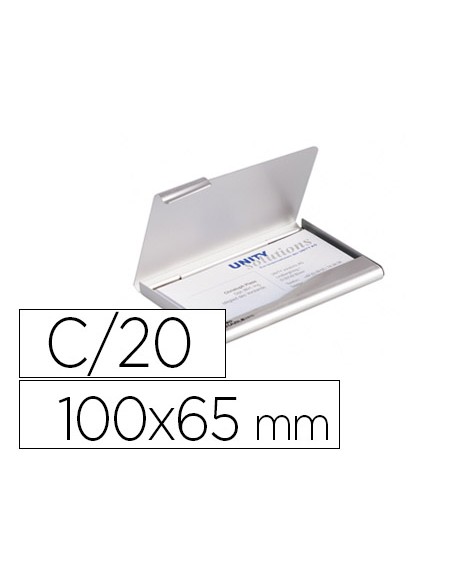 Tarjetero durable aluminio capacidad 20 tarjetas de visitas 55x90 mm color plata 100x65 mm
