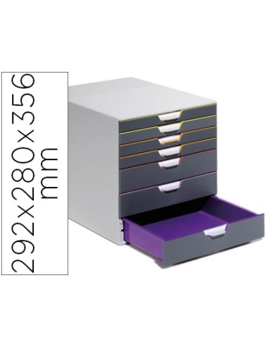 Fichero cajones de sobremesa durable varicolor apilables 7 cajones plastico 292x280x356 mm