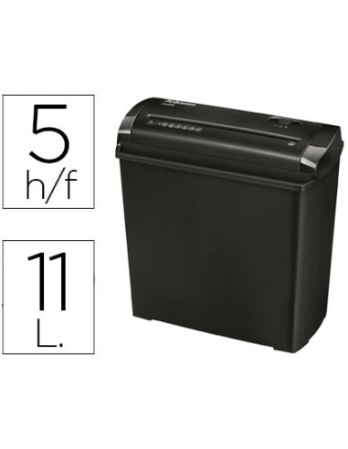 Destructora de documentos fellowes p 25s capacidad de corte 5 hojas corte en tiras papelera 11 litros