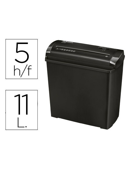 Destructora de documentos fellowes p 25s capacidad de corte 5 hojas corte en tiras papelera 11 litros
