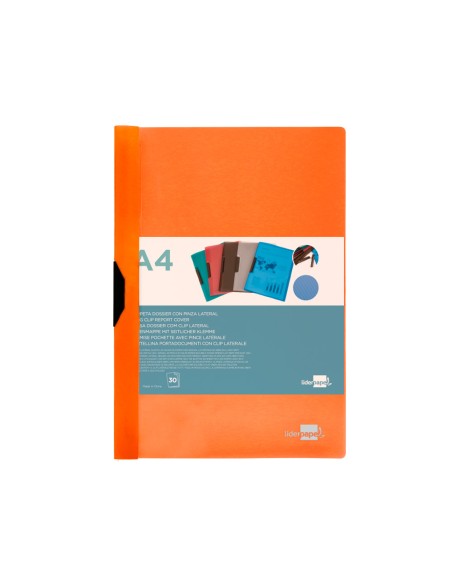 Carpeta liderpapel dossier pinza lateral polipropileno din a4 naranja fluor opaco 30 hojas pinza deslizante