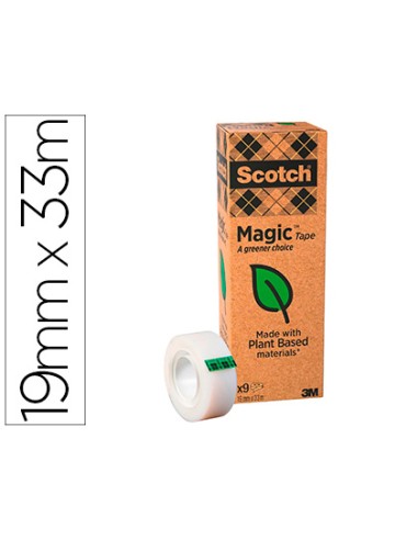 Cinta adhesiva scotch magic invisible eco 33 mt x 19 mm pack de 9 unidades