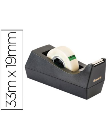 Portarrollo sobremesa scotch c38 color negro incluye 3 cintas scotch magic 33 mt x 19 mm