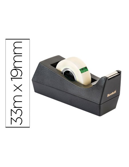 Portarrollo sobremesa scotch c38 color negro incluye 3 cintas scotch magic 33 mt x 19 mm