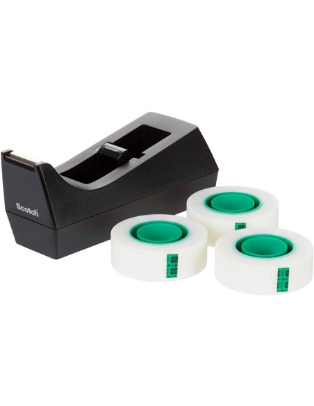 Portarrollo sobremesa scotch c38 color negro incluye 3 cintas scotch magic 33 mt x 19 mm