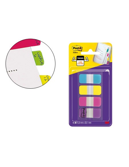 Banderitas separadoras rigidas dispensador 4 colores amarillo azul rosa y violeta post it index 676 aypv eu