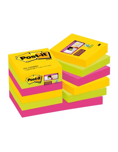 Bloc de notas adhesivas quita y pon post it super sticky 476x476 mm con 90 hojas pack de 12 bloc colores