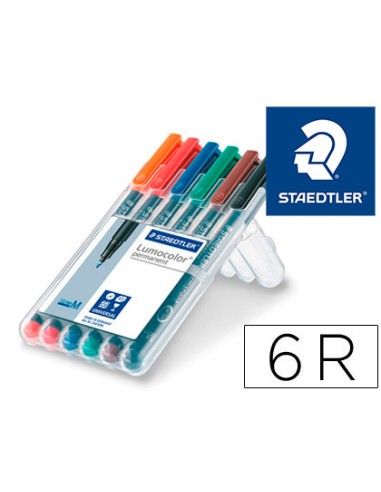 Rotulador staedtler lumocolor retroproyeccion punta de fibra permanente 317 wp estuche 6 colores punta media