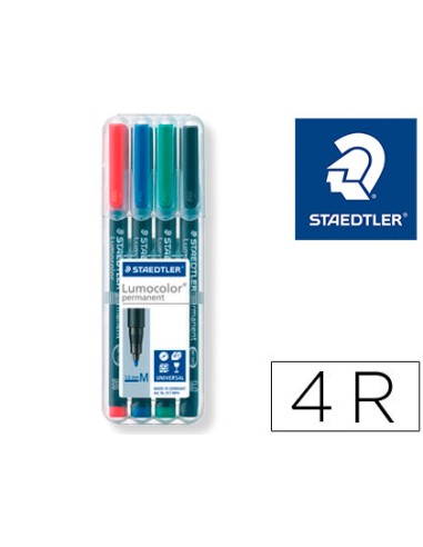Rotulador staedtler lumocolor retroproyeccion punta de fibra permanente 317 wp estuche 4 colores punta media