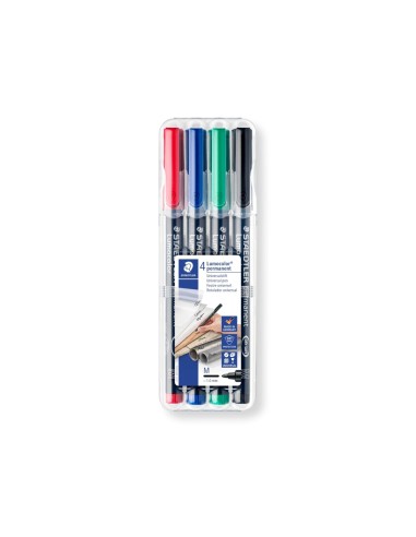 Rotulador staedtler lumocolor retroproyeccion punta de fibra permanente 317 wp estuche 4 colores punta media