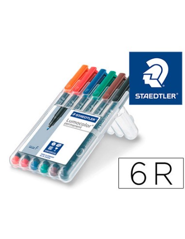 Rotulador staedtler lumocolor retroproyeccion punta de fibra permanente 318 wp estuche 6 colores punta fina