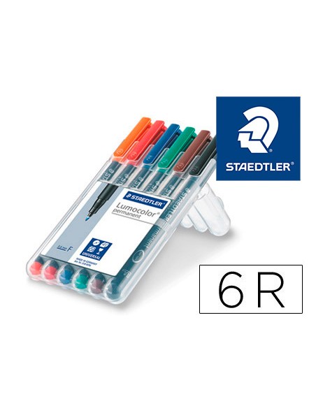 Rotulador staedtler lumocolor retroproyeccion punta de fibra permanente 318 wp estuche 6 colores punta fina