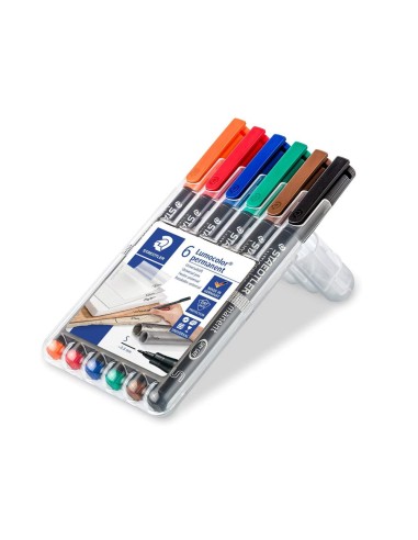 Rotulador staedtler lumocolor retroproyeccion punta de fibra permanente 318 wp estuche 6 colores punta fina