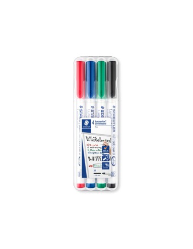 Rotulador staedtler lumocolor retroproyeccion punta de fibra permanente 318 wp estuche 4 colores punta fina